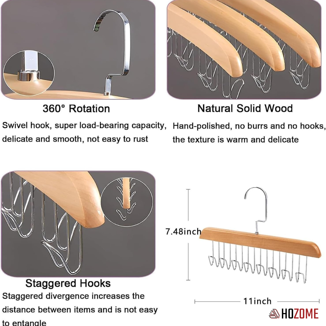 Premium Wooden Multi-Hook Closet Hanger (Set of 2)