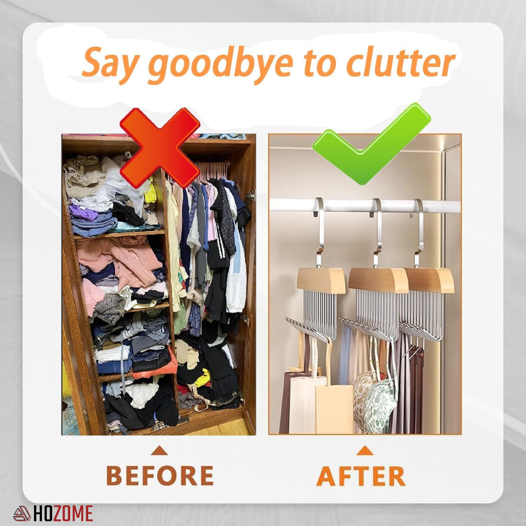 Premium Wooden Multi-Hook Closet Hanger (Set of 2)